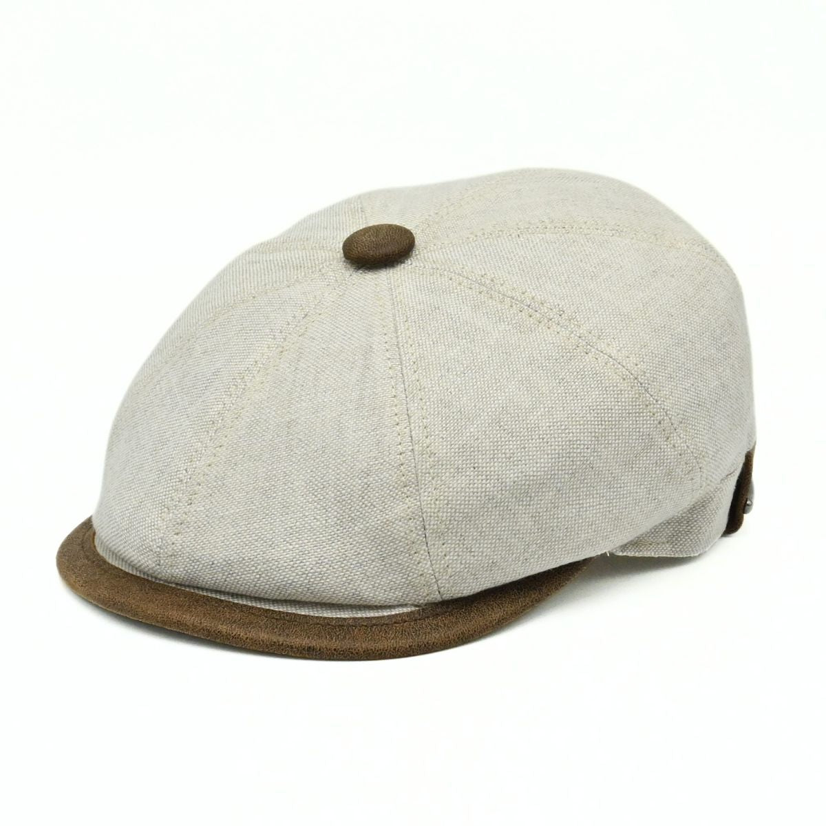 Beige Italian Linen Newsboy Hat front view