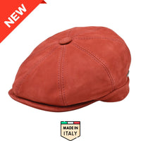 Red Firenze Leather Newsboy Hat front view