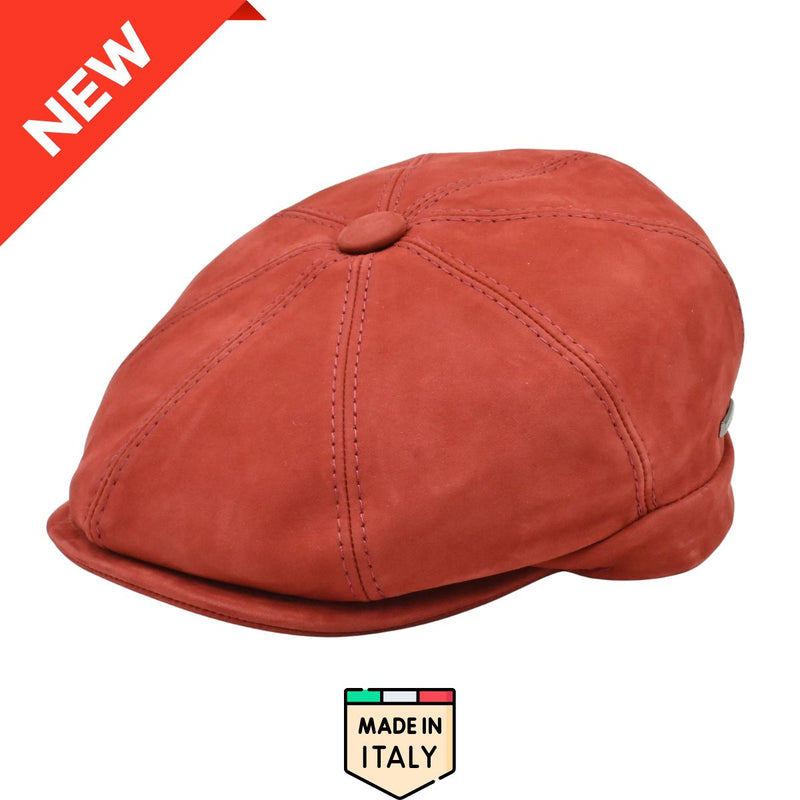 Red Firenze Leather Newsboy Hat front view