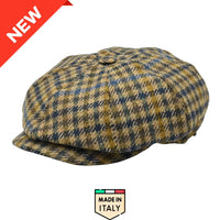 Front view of Fantasia Peaky Hat in multicolor wool with cotton lining, Italian newsboy cap style