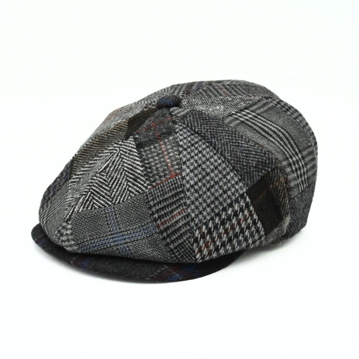 Grey Irish Newsboy Patchwork Hat front view