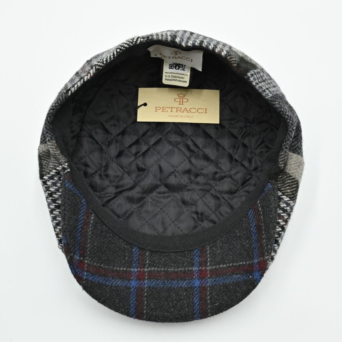 Grey Irish Newsboy Patchwork Hat inside view