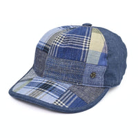 blue Patchwork Baseball Cap on white background