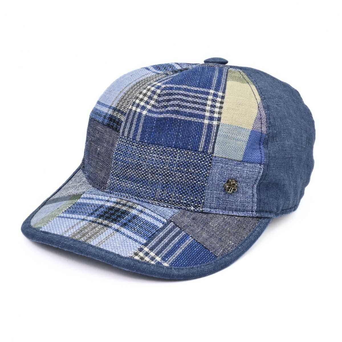 blue Patchwork Baseball Cap on white background
