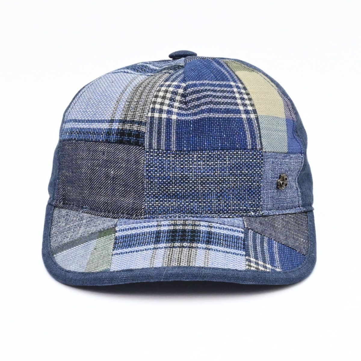 blue Patchwork Baseball Cap on white background