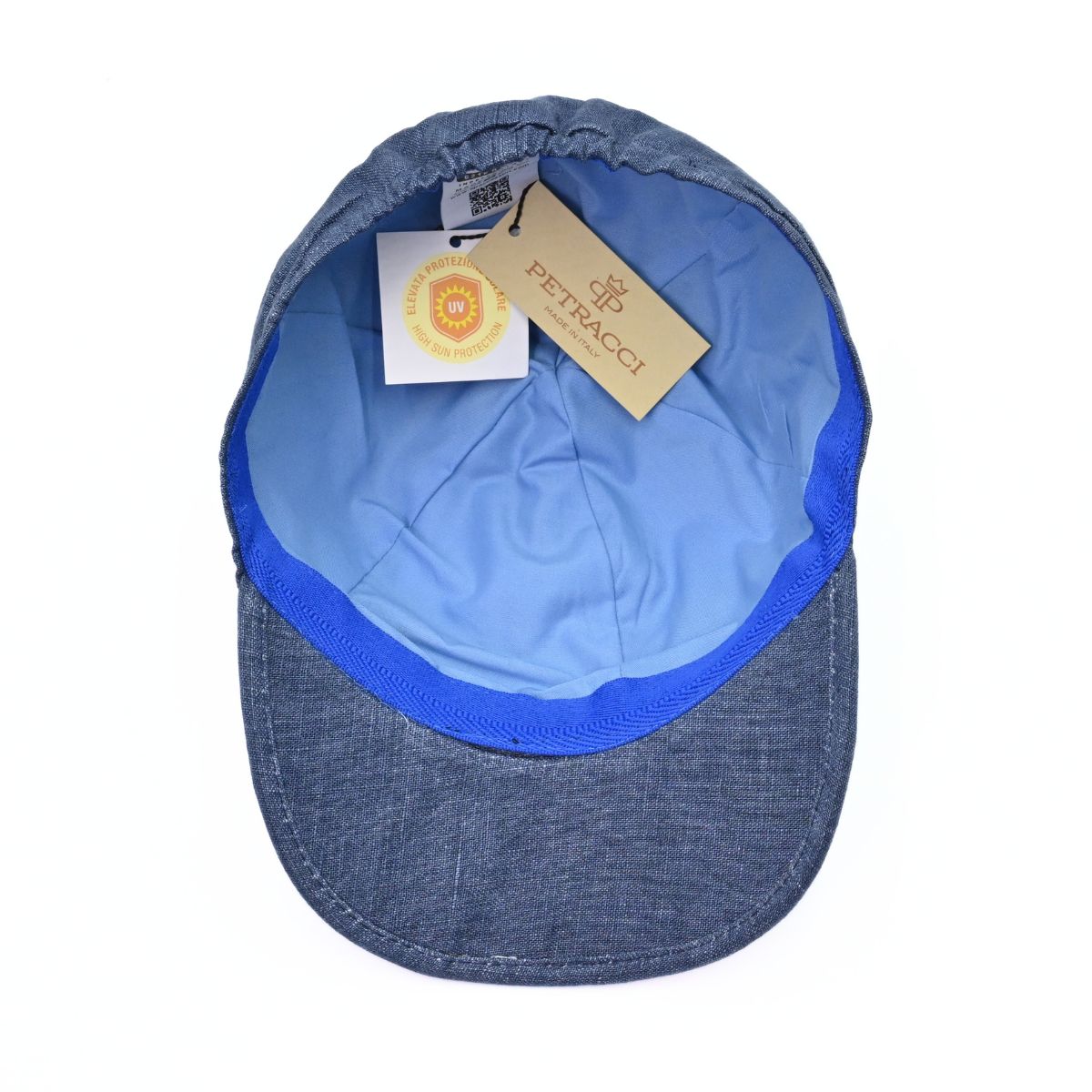 blue Patchwork Baseball Cap on white background