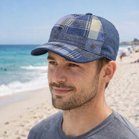 blue Patchwork Baseball Cap on model