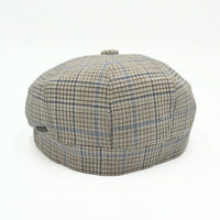 Beige Italian Prince of Wales Linen Newsboy Hat on white background