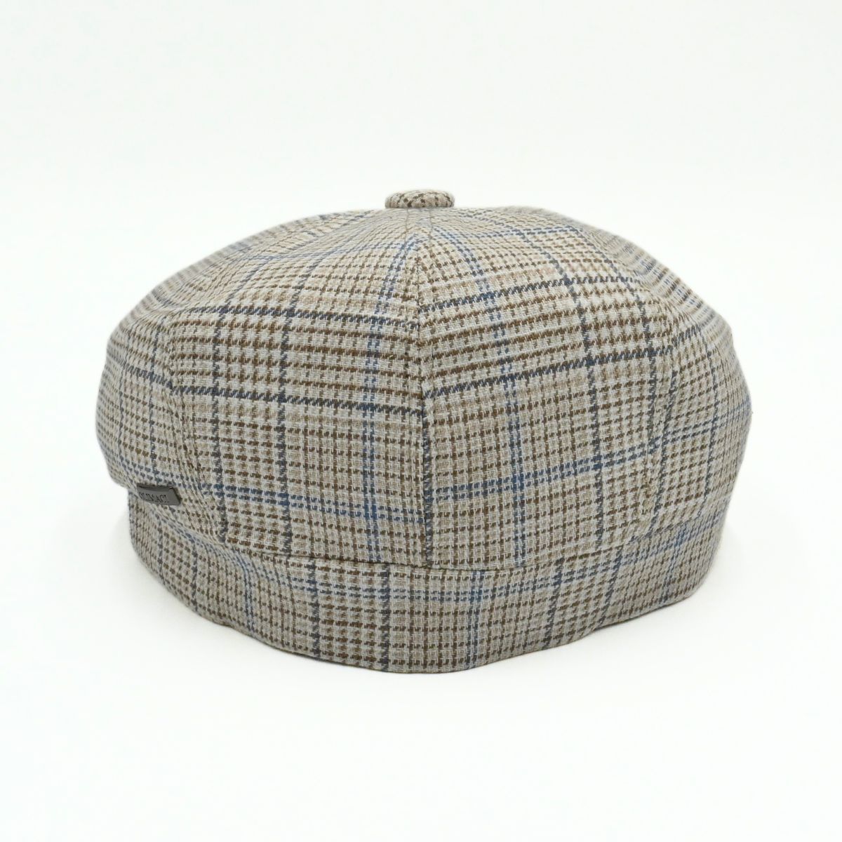 Beige Italian Prince of Wales Linen Newsboy Hat on white background