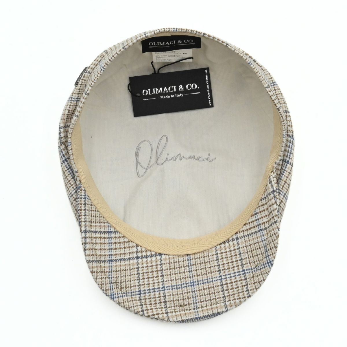 Beige Italian Prince of Wales Linen Newsboy Hat on white background