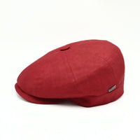 Red Rosso Linen Newsboy Hat on white background