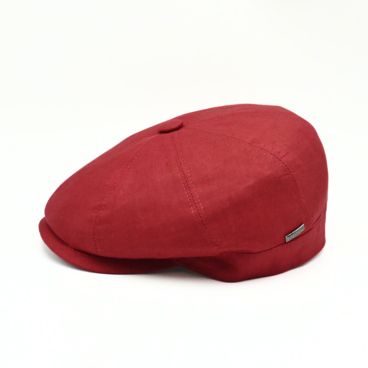 Red Rosso Linen Newsboy Hat on white background