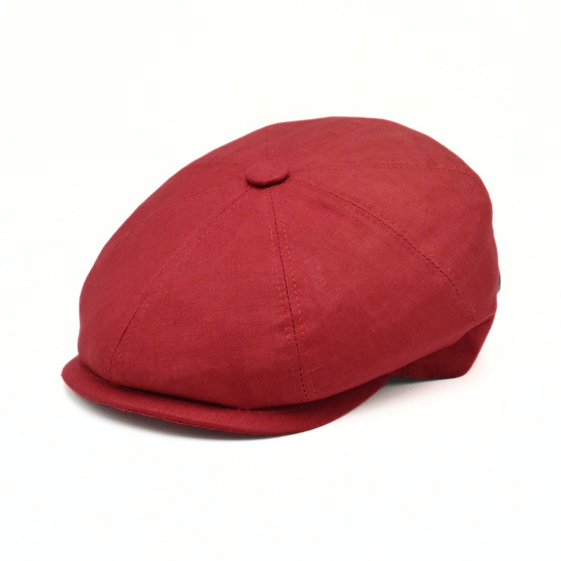 Red Rosso Linen Newsboy Hat on white background