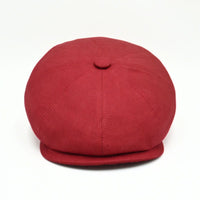 Red Rosso Linen Newsboy Hat on white background