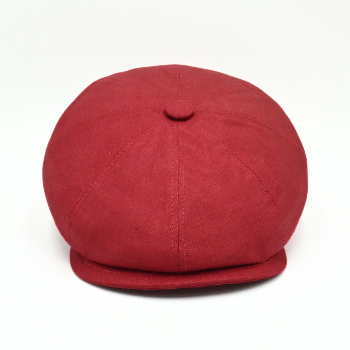 Red Rosso Linen Newsboy Hat on white background