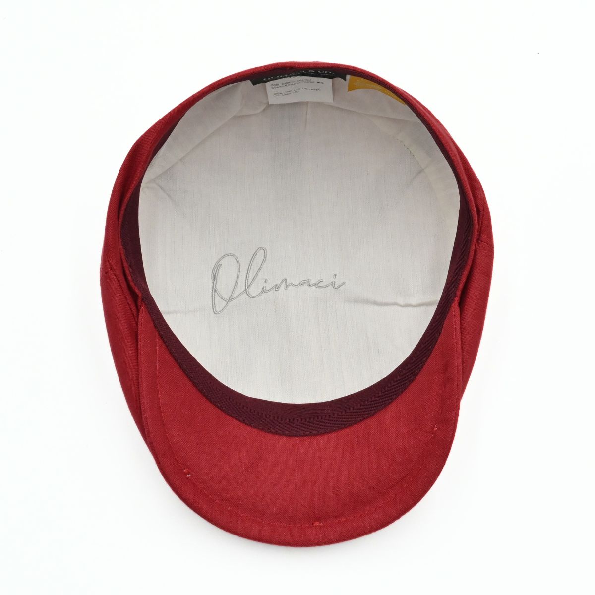 Red Rosso Linen Newsboy Hat on white background