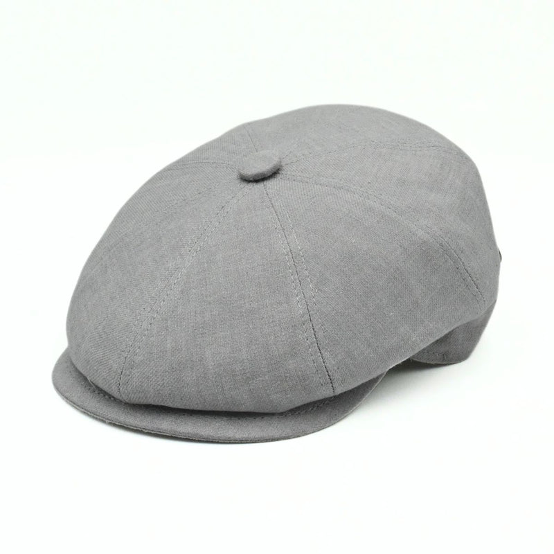 Gray Grigio Linen Newsboy Hat on white background