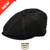 Black Modena Leather Newsboy Hat with red stitching front view
