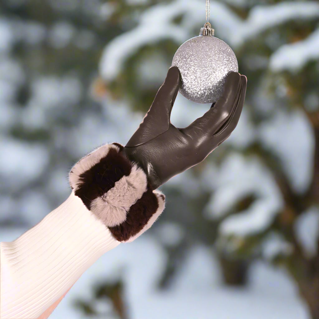 Luxury Women's Chinchilla Cuff Lambskin Gloves | Italian Silk