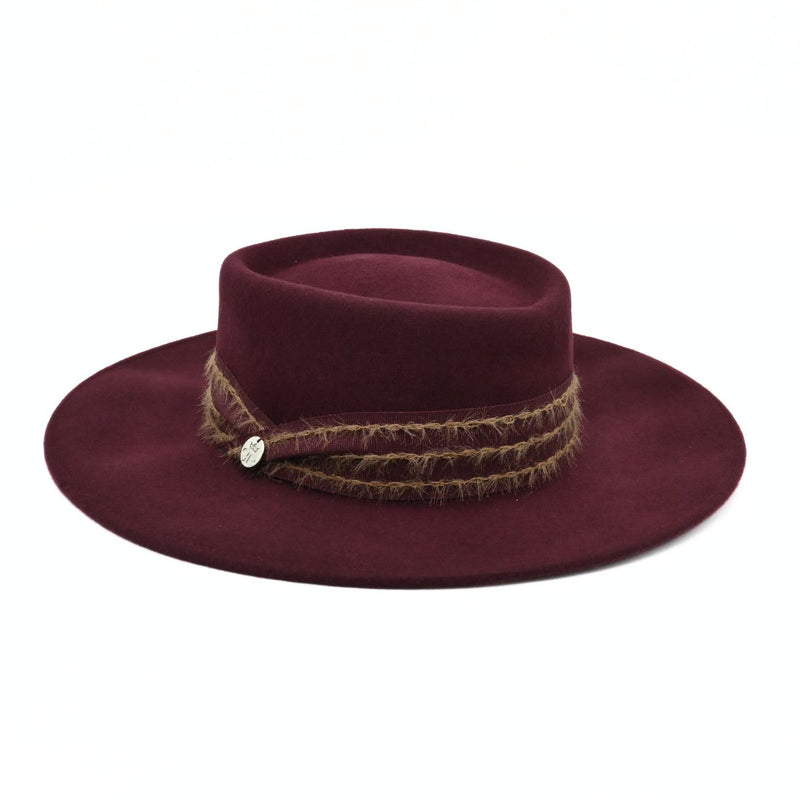 Maroon Women's Classic Wool Hat With Stitched Design on white  background