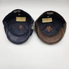 blue and brown newsboy hat inside view