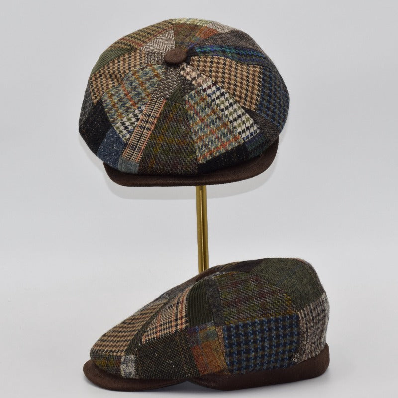 brown newsboy hat side and top/front view