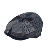 Blue newsboy hat side view
